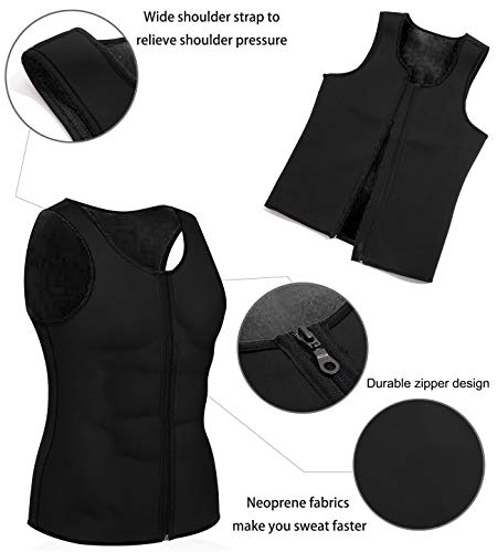 Memoryee Sauna para Hombre Sudor con Cremallera Chaleco para Perder Peso CORS¨¦ de Neopreno Caliente Entrenador en la Cintura Camisa para Adelgazar Entrenamiento/Negro/L