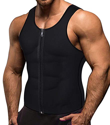 Memoryee Sauna para Hombre Sudor con Cremallera Chaleco para Perder Peso CORS¨¦ de Neopreno Caliente Entrenador en la Cintura Camisa para Adelgazar Entrenamiento/Negro/L