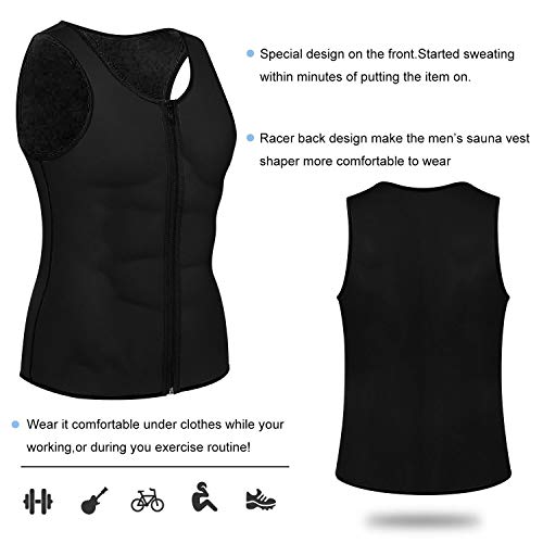 Memoryee Sauna para Hombre Sudor con Cremallera Chaleco para Perder Peso CORS¨¦ de Neopreno Caliente Entrenador en la Cintura Camisa para Adelgazar Entrenamiento/Negro/XL