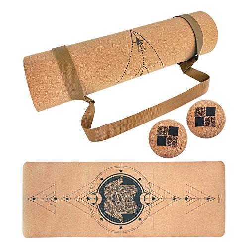 MENKAI - Esterilla de Yoga-Incluye Correa de Transporte y 2PC Bola para Masajes-100% Ecológicos Corcho - Esterilla de Deporte Antideslizante - Yoga Mat de 183x65cm MENKAI - Esterilla de Yoga-Incluye Correa de Transporte y 2PC Bola para Masajes-100% Ecológicos Corcho - Esterilla de Deporte Antideslizante - Yoga Mat de 183x65cm