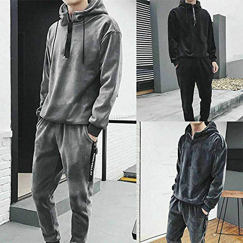 Men's Velour Hoodies Tracksuit Velvet Jogger Pants for Autumn Winter Sweatshirt Sport Sets Running Workout Gym Long Sleeve Tops Casual Pullover Jumper Outfit (Black, XL)
