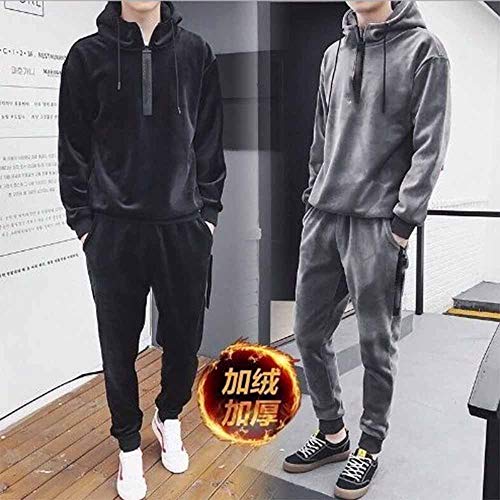 Men's Velour Hoodies Tracksuit Velvet Jogger Pants for Autumn Winter Sweatshirt Sport Sets Running Workout Gym Long Sleeve Tops Casual Pullover Jumper Outfit (Black, XL)