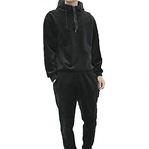 Men's Velour Hoodies Tracksuit Velvet Jogger Pants for Autumn Winter Sweatshirt Sport Sets Running Workout Gym Long Sleeve Tops Casual Pullover Jumper Outfit (Black, XL)