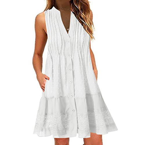 MERICAL El Vestido sin Mangas con Cuello de Pico de Verano de Moda para Mujer(Blanco,XX-Large)