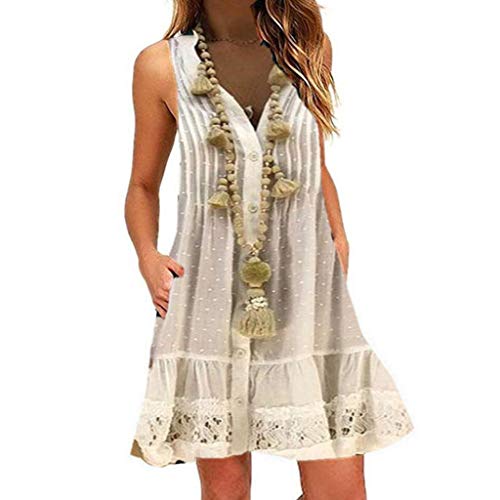 MERICAL El Vestido sin Mangas con Cuello de Pico de Verano de Moda para Mujer(Blanco,XX-Large)