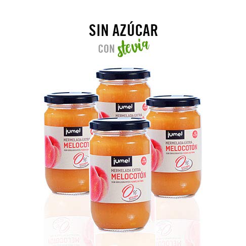 Mermeladas sin azúcar Extra Melocotón Jumel. Mermelada con Stevia. Mermelada gourmet, tu desayuno o merienda más saludable, con todo el sabor. Pack de 4 unidades. Diet.