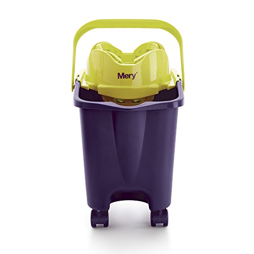 Mery 0336.11 fregonas | Ecológico | Escurre sin Esfuerzo | Cubo escurridor automático | con Ruedas | Capacidad de 14 litros, Polipropileno, Acero, Morado y Lima