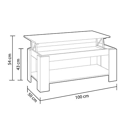 Mesa Centro con revistero, Mesa elevable, mesita Mueble Salon Comedor Acabado en Blanco Artik y Gris Cemento, Medidas: 102 cm (Largo) x 43/54 cm (Alto) x 50 cm (Fondo)