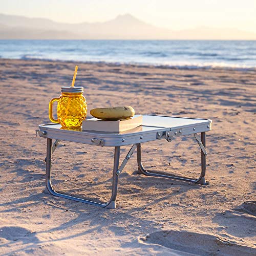 Mesa de Camping Plegable de Acero Gris de 22x34x56 cm - LOLAhome Mesa de Camping Plegable de Acero Gris de 22x34x56 cm - LOLAhome