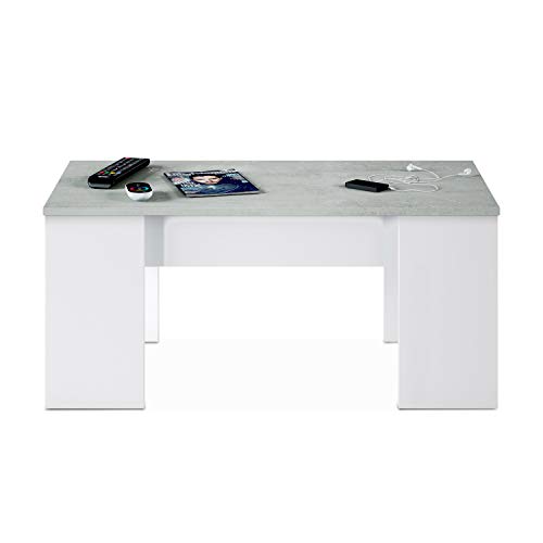 Mesa de Centro Elevable, Mesita de Salón o Comedor, Modelo LC, Acabado en Color Blanco Artik y Cemento, Medidas: 100 cm (Ancho) x 50 cm (Fondo) x 45-56 cm (Alto) Mesa de Centro Elevable, Mesita de Salón o Comedor, Modelo LC, Acabado en Color Blanco Artik y Cemento, Medidas: 100 cm (Ancho) x 50 cm (Fondo) x 45-56 cm (Alto)