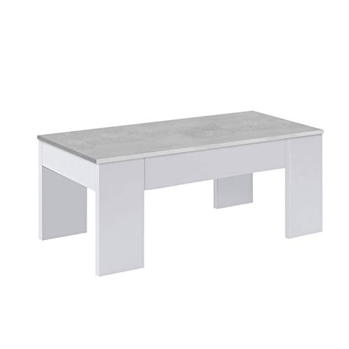 Mesa de Centro Elevable, Mesita de Salón o Comedor, Modelo LC, Acabado en Color Blanco Artik y Cemento, Medidas: 100 cm (Ancho) x 50 cm (Fondo) x 45-56 cm (Alto) Mesa de Centro Elevable, Mesita de Salón o Comedor, Modelo LC, Acabado en Color Blanco Artik y Cemento, Medidas: 100 cm (Ancho) x 50 cm (Fondo) x 45-56 cm (Alto)