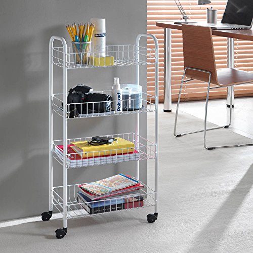 Metaltex Pisa- Carro multiuso con ruedas, Blanco, 4 Cestos Metaltex Pisa- Carro multiuso con ruedas, Blanco, 4 Cestos