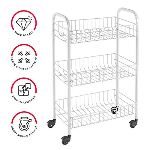 Metaltex Siena- Carro multiuso con ruedas, Blanco, 3 Cestos