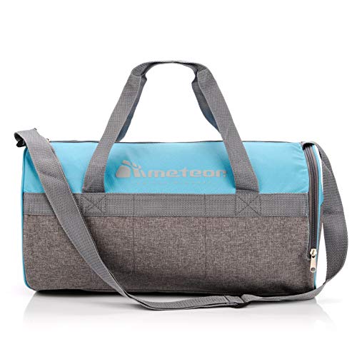 meteor Bolsa Deporte Viaje Gimnasio con Compartimento Separado para Zapatos Duffle Bag para Hombre Mujer Ultraligera Plegable Bolsa Deportiva 25 L Yoga Bolsa Fin de Semana (Azul/Melange Gris, 25 L)