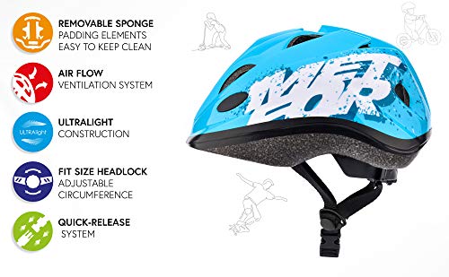 meteor Casco Bicicleta Bebe Helmet Bici Ciclismo para Niño - Cascos para Infantil - Bici Casco para Patinete Ciclismo Montaña BMX Carretera Skate Patines monopatines HB6-5 (M (52-56 cm), KS07 Blue)