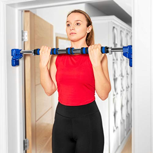 METIS Barra de Dominadas Extensible Barra Fija para Marco de Puerta Sin Tornillos con Cierre de Seguridad | Barra de Musculación para el Tren Superior | Pull Up Bar para Pared y Puerta (90-120cm)