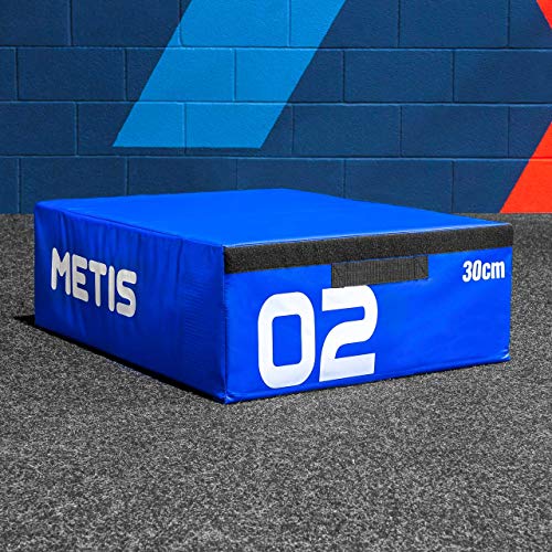 METIS Cajas de Salto Pliométricas de Espuma Suave Caja de Crossfit para Casa o Gimnasio | Jump Box para Entrenamiento | Conjunto de Cajones de Salto para Pliometría (30cm (Azul))