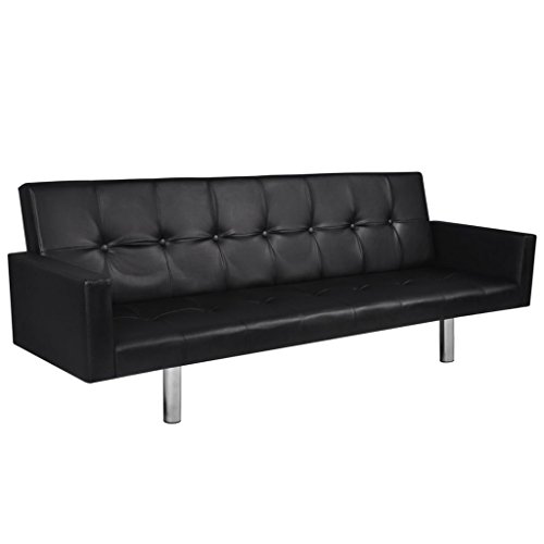 mewmewcat Sofá Cama Estructura de Madera + Tapicería de Cuero Artificial Negro 184 x 77,5 x (60,5/64 / 66,5) cm mewmewcat Sofá Cama Estructura de Madera + Tapicería de Cuero Artificial Negro 184 x 77,5 x (60,5/64 / 66,5) cm