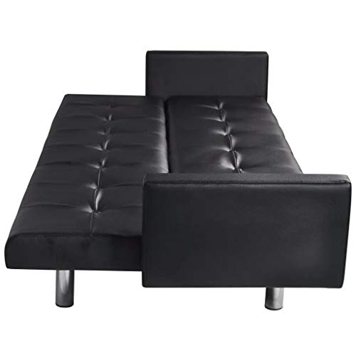 mewmewcat Sofá Cama Estructura de Madera + Tapicería de Cuero Artificial Negro 184 x 77,5 x (60,5/64 / 66,5) cm mewmewcat Sofá Cama Estructura de Madera + Tapicería de Cuero Artificial Negro 184 x 77,5 x (60,5/64 / 66,5) cm