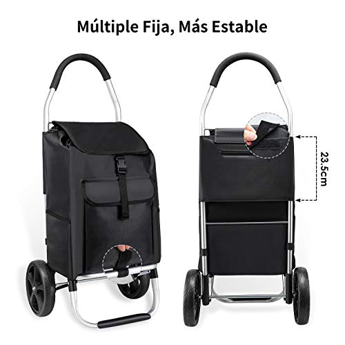 mfavour Carrito de Compras, Carro Compra Estable Carrito Compra Plegable Push/Pull, Carrito de Compras 2 Ruedas con Bolsa Oxford Desmontable, 45 l, Negro