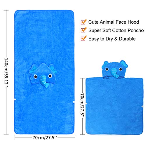 MICHLEY Niños Niñas Capucha Toallas de baño Bebé Albornoz Ropa Niño Suave Animal Algodón Manta Regalos Para Bebes Poncho 70x70cm apto para 2-6 años(Elefante)