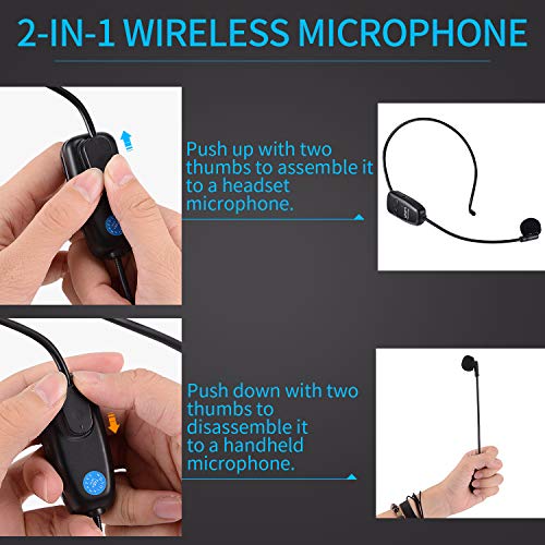 Micrófono inalámbrico 2 en 1, EXJOY del micrófono inalámbrico UHF de 60 m con transmisión estable, para amplificador de voz, para conferencia/escenario/enseñanza/guía/turismo Micrófono inalámbrico 2 en 1, EXJOY del micrófono inalámbrico UHF de 60 m con transmisión estable, para amplificador de voz, para conferencia/escenario/enseñanza/guía/turismo