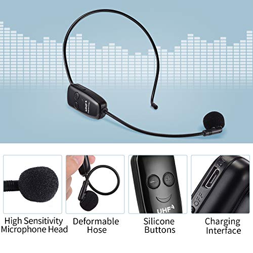 Micrófono inalámbrico 2 en 1, EXJOY del micrófono inalámbrico UHF de 60 m con transmisión estable, para amplificador de voz, para conferencia/escenario/enseñanza/guía/turismo Micrófono inalámbrico 2 en 1, EXJOY del micrófono inalámbrico UHF de 60 m con transmisión estable, para amplificador de voz, para conferencia/escenario/enseñanza/guía/turismo