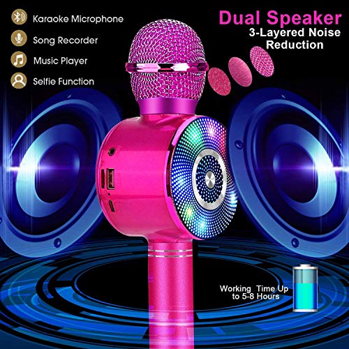 Micrófono Karaoke Bluetooth, FISHOAKY 4 en1 Microfono Inalámbrico Altavoces con Luces LED, Portátil Karaoke para Niños Cantar, Función de Eco, Compatible con Android/iOS Teléfono Micrófono Karaoke Bluetooth, FISHOAKY 4 en1 Microfono Inalámbrico Altavoces con Luces LED, Portátil Karaoke para Niños Cantar, Función de Eco, Compatible con Android/iOS Teléfono