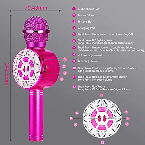 Micrófono Karaoke Bluetooth, FISHOAKY 4 en1 Microfono Inalámbrico Altavoces con Luces LED, Portátil Karaoke para Niños Cantar, Función de Eco, Compatible con Android/iOS Teléfono Micrófono Karaoke Bluetooth, FISHOAKY 4 en1 Microfono Inalámbrico Altavoces con Luces LED, Portátil Karaoke para Niños Cantar, Función de Eco, Compatible con Android/iOS Teléfono