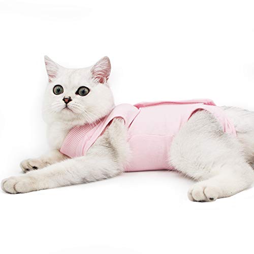 MIECNATG Gatos Traje de recuperación Profesional para heridas Abdominales o Enfermedades de la Piel Alternativo para Gatos y Perros después de la cirugía Ropa para el hogar(Rosa,m)