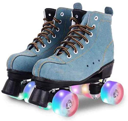 MILECN Patines para Mujeres Hombres Patines De Ruedas Altas Patines De Cuatro Ruedas Patines De Ruedas Brillantes para Niñas Niños con Bolsa De Zapatos,Blue Flash Wheel,41