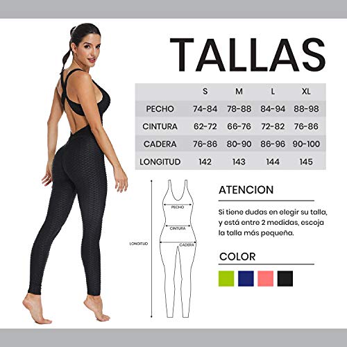 Mimoka Monos Pantalones Deportivos Mujer Elástico y Transpirable | Leggins Mujer Fitness Push up con Tirantes para Yoga GYM Running (L, Negro)