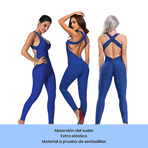 Mimoka Monos Pantalones Deportivos Mujer Elástico y Transpirable | Leggins Mujer Fitness Push up con Tirantes para Yoga GYM Running (M, Azul Oscuro)