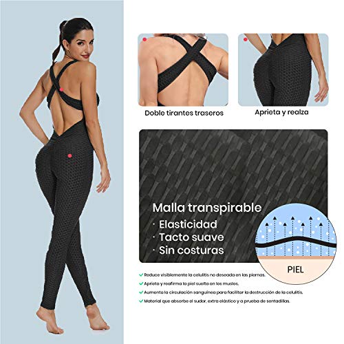 Mimoka Monos Pantalones Deportivos Mujer Elástico y Transpirable | Leggins Mujer Fitness Push up con Tirantes para Yoga GYM Running (M, Azul Oscuro)