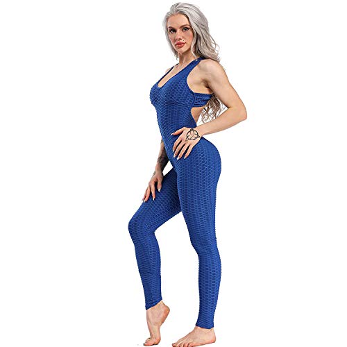 Mimoka Monos Pantalones Deportivos Mujer Elástico y Transpirable | Leggins Mujer Fitness Push up con Tirantes para Yoga GYM Running (M, Azul Oscuro)