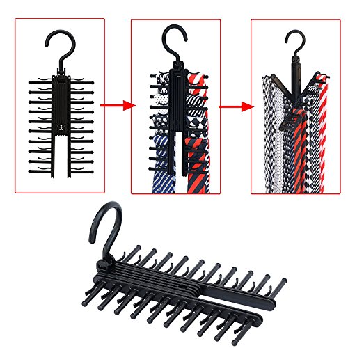 MINGZE 2pcs Perchas para Corbatas y Cinturones, Cruzar Corbata Percha, Negro 20 Tie Belt Rack Organizer Hanger Clips Antideslizantes Rotación de 360 Grados