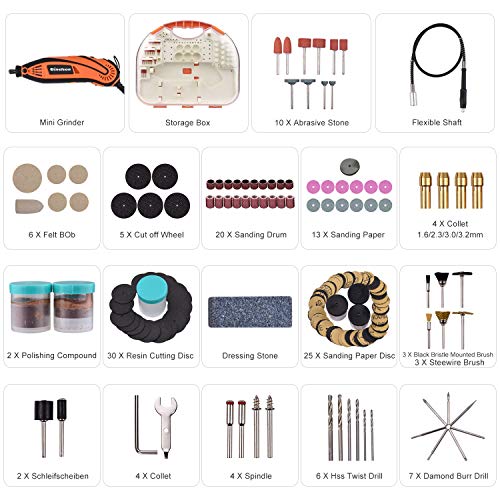 Mini Amoladora Eléctrica, GINELSON Advanced Professional Kit de Herramientas Rotativas Multifunción Sin Llave/Eje Flexible 150 Accesorios, Velocidad Variable para Manualidad y Creación Bricolaje Mini Amoladora Eléctrica, GINELSON Advanced Professional Kit de Herramientas Rotativas Multifunción Sin Llave/Eje Flexible 150 Accesorios, Velocidad Variable para Manualidad y Creación Bricolaje