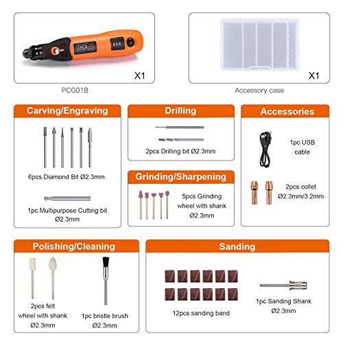 Mini Amoladora, TACKLIFE-PCG01B-3.7V Amoladora Electrónica DC, Herramienta Rotativa USB Recargable con 31 pcs Accesorios para los DIY Trabajos