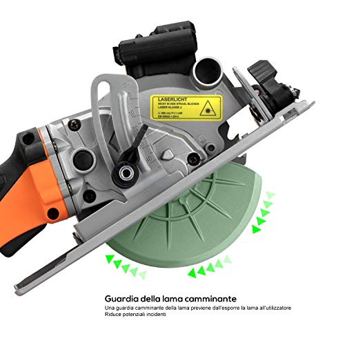 Mini sierra circular, sierra eléctrica Galax Pro 705W 3500RPM, guía láser, corte máximo 42,8 mm (90°), 28 mm (45°), sistema de aspiración para el polvo, guardia paralela a la hoja