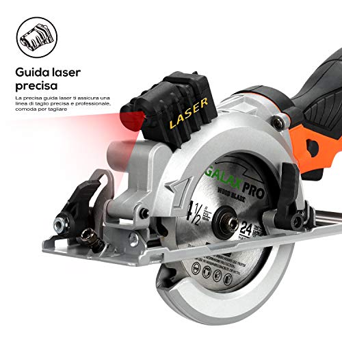 Mini sierra circular, sierra eléctrica Galax Pro 705W 3500RPM, guía láser, corte máximo 42,8 mm (90°), 28 mm (45°), sistema de aspiración para el polvo, guardia paralela a la hoja Mini sierra circular, sierra eléctrica Galax Pro 705W 3500RPM, guía láser, corte máximo 42,8 mm (90°), 28 mm (45°), sistema de aspiración para el polvo, guardia paralela a la hoja
