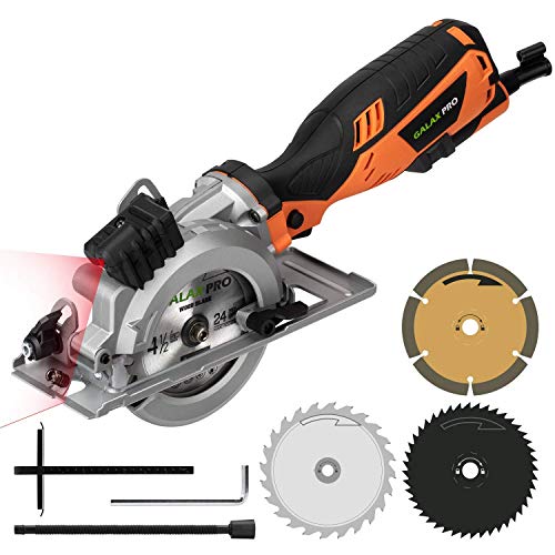 Mini sierra circular, sierra eléctrica Galax Pro 705W 3500RPM, guía láser, corte máximo 42,8 mm (90°), 28 mm (45°), sistema de aspiración para el polvo, guardia paralela a la hoja