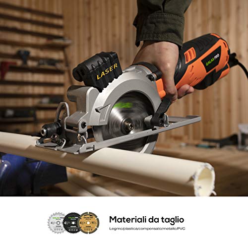 Mini sierra circular, sierra eléctrica Galax Pro 705W 3500RPM, guía láser, corte máximo 42,8 mm (90°), 28 mm (45°), sistema de aspiración para el polvo, guardia paralela a la hoja Mini sierra circular, sierra eléctrica Galax Pro 705W 3500RPM, guía láser, corte máximo 42,8 mm (90°), 28 mm (45°), sistema de aspiración para el polvo, guardia paralela a la hoja