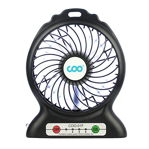 Mini Ventilador USB, COO Mini USB Ventilador de Mesa Recargable con Luz de Flash, Ventiladores de Escritorio Mesa para la Sala Ordenador Portátil Oficina Viaje y al Aire Libre etc (Negro)