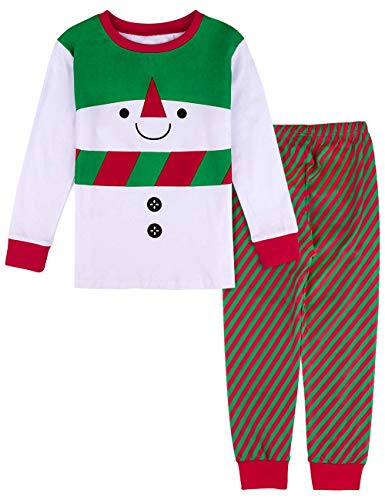 mintgreen Pijama Navidad Niño Manga Larga Disfraz Muñeco de Nieve Pantalones Rayas (Snowman, 7 años)