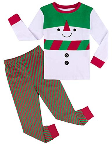 mintgreen Pijama Navidad Niño Manga Larga Disfraz Muñeco de Nieve Pantalones Rayas (Snowman, 7 años)