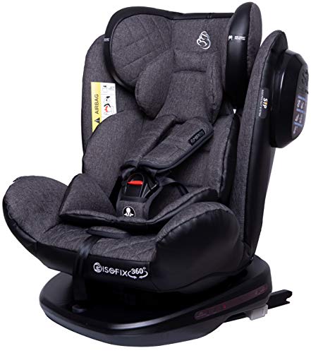 Mipies Silla de Coche Bebe grupo 0 1 2 3 isofix Giratoria 360º Personalizada con Nombre | Homologada de 0 a 36 kg Contramarcha Reclinable con Reductor y SIP laterales para Recien nacidos Bebes y niños