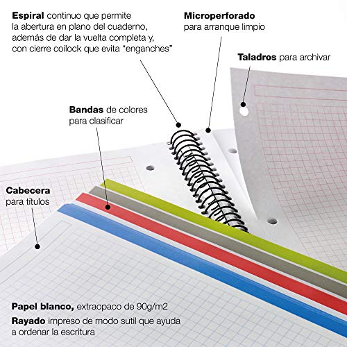 MIQUELRIUS 48007 - Cuaderno Espiral A4, tapa dura, 120 Hojas Horizontal Interior 4 Colores Granada
