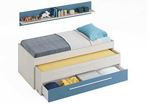 Miroytengo Cama Nido con Estante Pared y Dos somieres 90x190 y 90x180 Azul y Blanco Alpes Dormitorio Juvenil Miroytengo Cama Nido con Estante Pared y Dos somieres 90x190 y 90x180 Azul y Blanco Alpes Dormitorio Juvenil