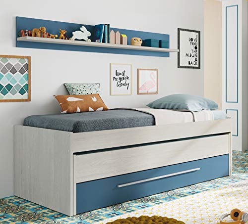 Miroytengo Cama Nido con Estante Pared y Dos somieres 90x190 y 90x180 Azul y Blanco Alpes Dormitorio Juvenil Miroytengo Cama Nido con Estante Pared y Dos somieres 90x190 y 90x180 Azul y Blanco Alpes Dormitorio Juvenil