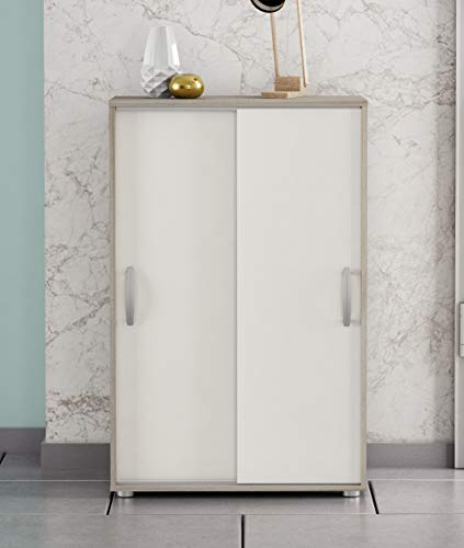 Miroytengo Mueble Armario Auxiliar Puertas correderas Color Blanco y Roble 68x33x106 cm Miroytengo Mueble Armario Auxiliar Puertas correderas Color Blanco y Roble 68x33x106 cm